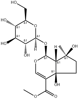 (1S)-1α-(β-D-Glucopyranosyloxy)-1,4a,5,6,7,7aα-hexahydro-4aα,7α-dihydroxy-7-methylcyclopenta[c]pyran-4-carboxylic acid methyl ester Struktur