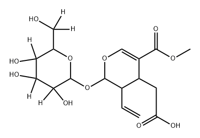 2-(5-(methoxycarbonyl)-2-((3,4,5-trihydroxy-6-(hydroxymethyl-d2)tetrahydro-2H-pyran-2-yl-3,4,5-d3)oxy)-3-vinyl-3,4-dihydro-2H-pyran-4-yl)acetic acid Struktur