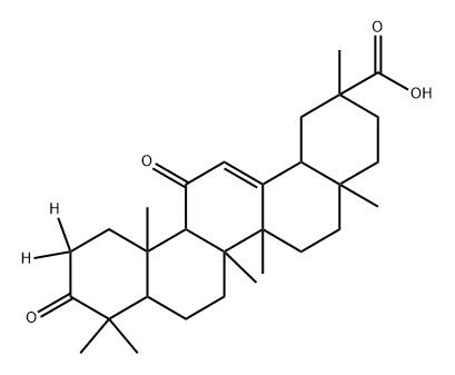 2,4a,6a,6b,9,9,12a-heptamethyl-10,13-dioxo-1,2,3,4,4a,5,6,6a,6b,7,8,8a,9,10,11,12,12a,12b,13,14b-icosahydropicene-2-carboxylic-11,11-d2 acid Struktur