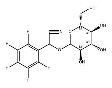 2-(phenyl-d5)-2-(((3R,4S,5S,6R)-3,4,5-trihydroxy-6-(hydroxymethyl)tetrahydro-2H-pyran-2-yl)oxy)acetonitrile Struktur