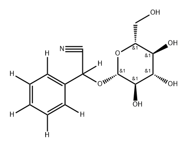 2-(phenyl-d5)-2-(((2R,3R,4S,5S,6R)-3,4,5-trihydroxy-6-(hydroxymethyl)tetrahydro-2H-pyran-2-yl)oxy)acetonitrile-d Struktur