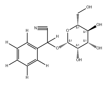 2-(phenyl-d5)-2-(((2R,3S,4S,5S,6R)-3,4,5-trihydroxy-6-(hydroxymethyl)tetrahydro-2H-pyran-2-yl)oxy)acetonitrile-d Struktur