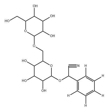 2-(phenyl-d5)-2-((3,4,5-trihydroxy-6-(((3,4,5-trihydroxy-6-(hydroxymethyl)tetrahydro-2H-pyran-2-yl)oxy)methyl)tetrahydro-2H-pyran-2-yl)oxy)acetonitrile Struktur