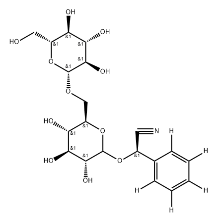 (2R)-2-(phenyl-d5)-2-(((3R,4S,5S,6R)-3,4,5-trihydroxy-6-((((2R,3R,4S,5S,6R)-3,4,5-trihydroxy-6-(hydroxymethyl)tetrahydro-2H-pyran-2-yl)oxy)methyl)tetrahydro-2H-pyran-2-yl)oxy)acetonitrile Struktur