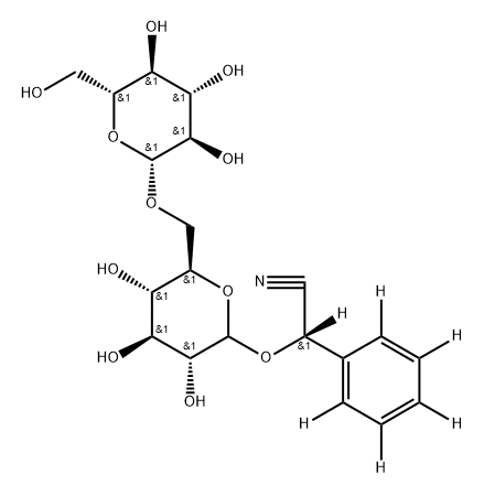 2-(phenyl-d5)-2-(((3R,4S,5S,6R)-3,4,5-trihydroxy-6-((((2R,3R,4S,5S,6R)-3,4,5-trihydroxy-6-(hydroxymethyl)tetrahydro-2H-pyran-2-yl)oxy)methyl)tetrahydro-2H-pyran-2-yl)oxy)acetonitrile-d Struktur