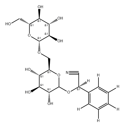 2-(phenyl-d5)-2-(((3R,4S,5S,6R)-3,4,5-trihydroxy-6-((((2R,3R,4S,5S,6R)-3,4,5-trihydroxy-6-(hydroxymethyl)tetrahydro-2H-pyran-2-yl)oxy)methyl)tetrahydro-2H-pyran-2-yl)oxy)acetonitrile-d Struktur