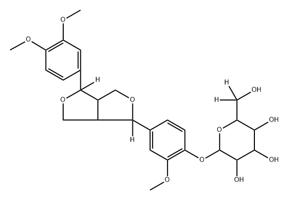 2-(4-(4-(3,4-dimethoxyphenyl)tetrahydro-1H,3H-furo[3,4-c]furan-1-yl-1,4-d2)-2-methoxyphenoxy)-6-(hydroxymethyl-d2)tetrahydro-2H-pyran-3,4,5-triol Struktur