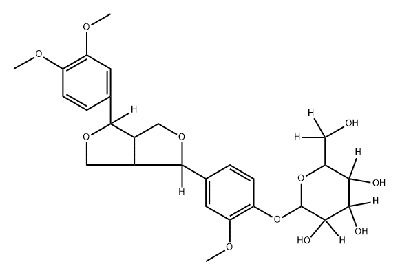 2-(4-(4-(3,4-dimethoxyphenyl)tetrahydro-1H,3H-furo[3,4-c]furan-1-yl-1,4-d2)-2-methoxyphenoxy)-6-(hydroxymethyl-d2)tetrahydro-2H-pyran-3,4,5-d3-3,4,5-triol Struktur