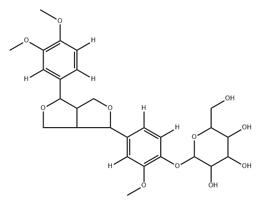 2-(4-(4-(3,4-dimethoxyphenyl-2,5,6-d3)tetrahydro-1H,3H-furo[3,4-c]furan-1-yl)-2-methoxyphenoxy-3,5,6-d3)-6-(hydroxymethyl)tetrahydro-2H-pyran-3,4,5-triol Struktur