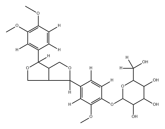 2-(4-(4-(3,4-dimethoxyphenyl-2,5,6-d3)tetrahydro-1H,3H-furo[3,4-c]furan-1-yl-1,4-d2)-2-methoxyphenoxy-3,5,6-d3)-6-(hydroxymethyl-d2)tetrahydro-2H-pyran-3,4,5-triol Struktur