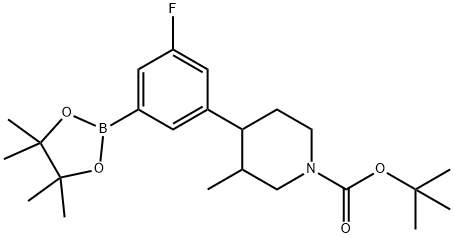 tert-butyl 4-(3-fluoro-5-(4,4,5,5-tetramethyl-1,3,2-dioxaborolan-2-yl)phenyl)-3-methylpiperidine-1-carboxylate Struktur