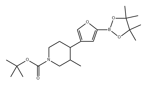 tert-butyl 3-methyl-4-(5-(4,4,5,5-tetramethyl-1,3,2-dioxaborolan-2-yl)furan-3-yl)piperidine-1-carboxylate Struktur