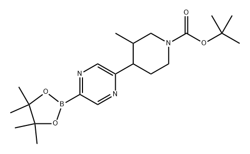 tert-butyl 3-methyl-4-(5-(4,4,5,5-tetramethyl-1,3,2-dioxaborolan-2-yl)pyrazin-2-yl)piperidine-1-carboxylate Struktur