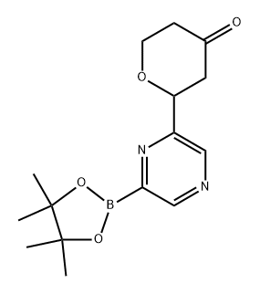 2-(6-(4,4,5,5-tetramethyl-1,3,2-dioxaborolan-2-yl)pyrazin-2-yl)tetrahydro-4H-pyran-4-one Struktur