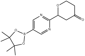 2-(5-(4,4,5,5-tetramethyl-1,3,2-dioxaborolan-2-yl)pyrimidin-2-yl)tetrahydro-4H-pyran-4-one Struktur