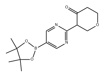 3-(5-(4,4,5,5-tetramethyl-1,3,2-dioxaborolan-2-yl)pyrimidin-2-yl)tetrahydro-4H-pyran-4-one Struktur