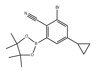 2-bromo-4-cyclopropyl-6-(4,4,5,5-tetramethyl-1,3,2-dioxaborolan-2-yl)benzonitrile Struktur