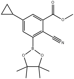 methyl 2-cyano-5-cyclopropyl-3-(4,4,5,5-tetramethyl-1,3,2-dioxaborolan-2-yl)benzoate Struktur