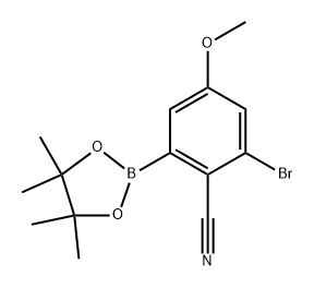 2-bromo-4-methoxy-6-(4,4,5,5-tetramethyl-1,3,2-dioxaborolan-2-yl)benzonitrile Struktur