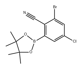 2-bromo-4-chloro-6-(4,4,5,5-tetramethyl-1,3,2-dioxaborolan-2-yl)benzonitrile Struktur