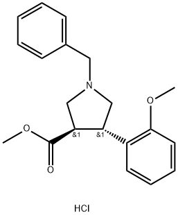 Methyl rel-(3R,4S)-1-benzyl-4-(2-methoxyphenyl)pyrrolidine-3-carboxylate hydrochloride Struktur