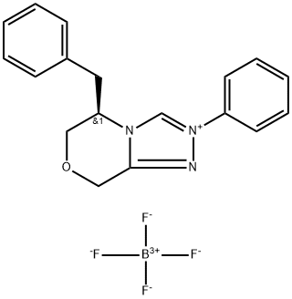 (R)-5-Benzyl-2-phenyl-5,6-dihydro-8H-[1,2,4]triazolo[3,4-c][1,4]oxazin-2-ium tetrafluoroborate Struktur