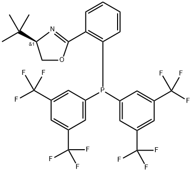 Oxazole, 2-[2-[bis[3,5-bis(trifluoromethyl)phenyl]phosphino]phenyl]-4-(1,1-dimethylethyl)-4,5-dihydro-, (4R)- Struktur