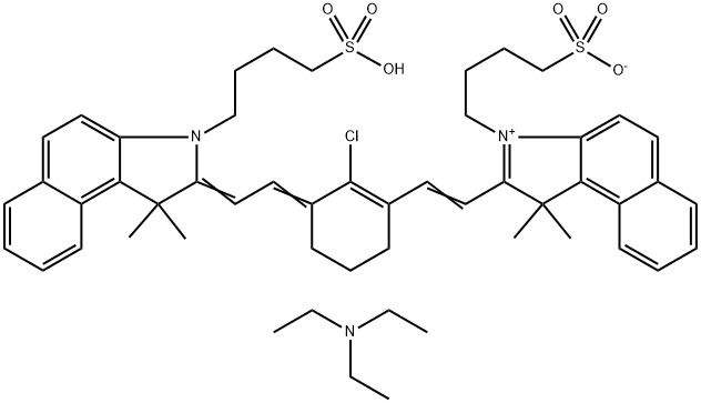 2-[2-[2-Chloro-3-[[1,3-dihydro-1,1-dimethyl-3-(4-sulfobutyl)-2H-benzo[e]indol-2-ylidene]-
ethylidene]-1-cyclohexen-1-yl]-ethenyl5]-1,1-dimethyl-3-(4-sulfobutyl)-1H-benzo[e]indolium
hydroxide, inner salt, triethylammonium salt Struktur