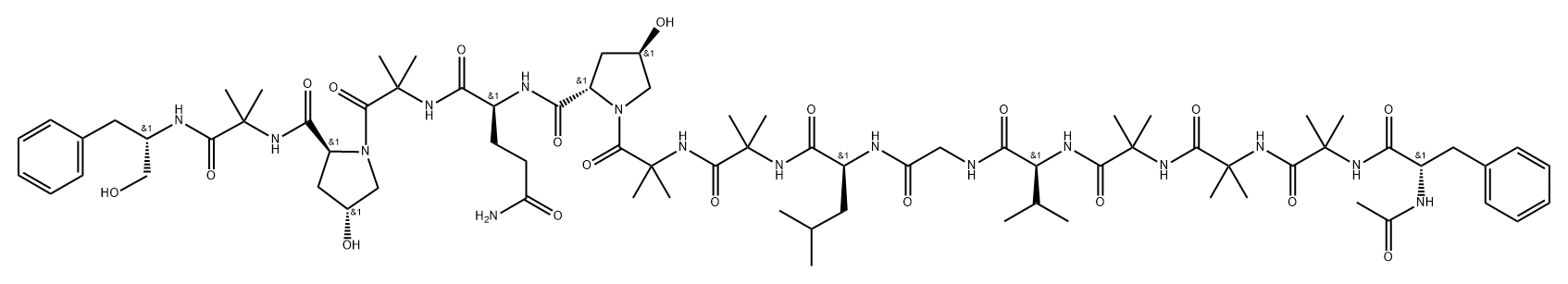 Alaninamide, N-acetyl-L-phenylalanyl-2-methylalanyl-2-methylalanyl-2-methylalanyl-L-valylglycyl-L-leucyl-2-methylalanyl-2-methylalanyl-(4R)-4-hydroxy-L-prolyl-L-glutaminyl-2-methylalanyl-(4R)-4-hydroxy-L-prolyl-N-[(1S)-1-(hydroxymethyl)-2-phenylethyl]-2-methyl- Struktur