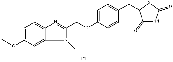 2,4-Thiazolidinedione, 5-[[4-[(6-methoxy-1-methyl-1H-benzimidazol-2-yl)methoxy]phenyl]methyl]-, hydrochloride (1:1) Struktur