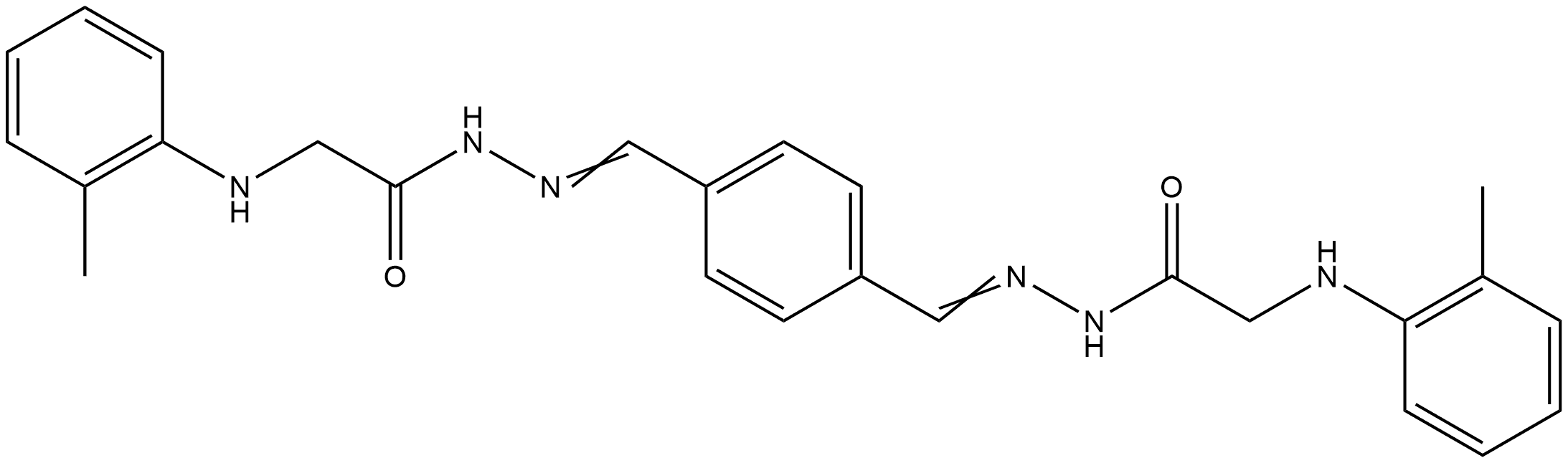 N',N''-[1,4-phenylenedi(methylylidene)]bis{2-[(2-methylphenyl)amino]acetohydrazide} (non-preferred name) Struktur