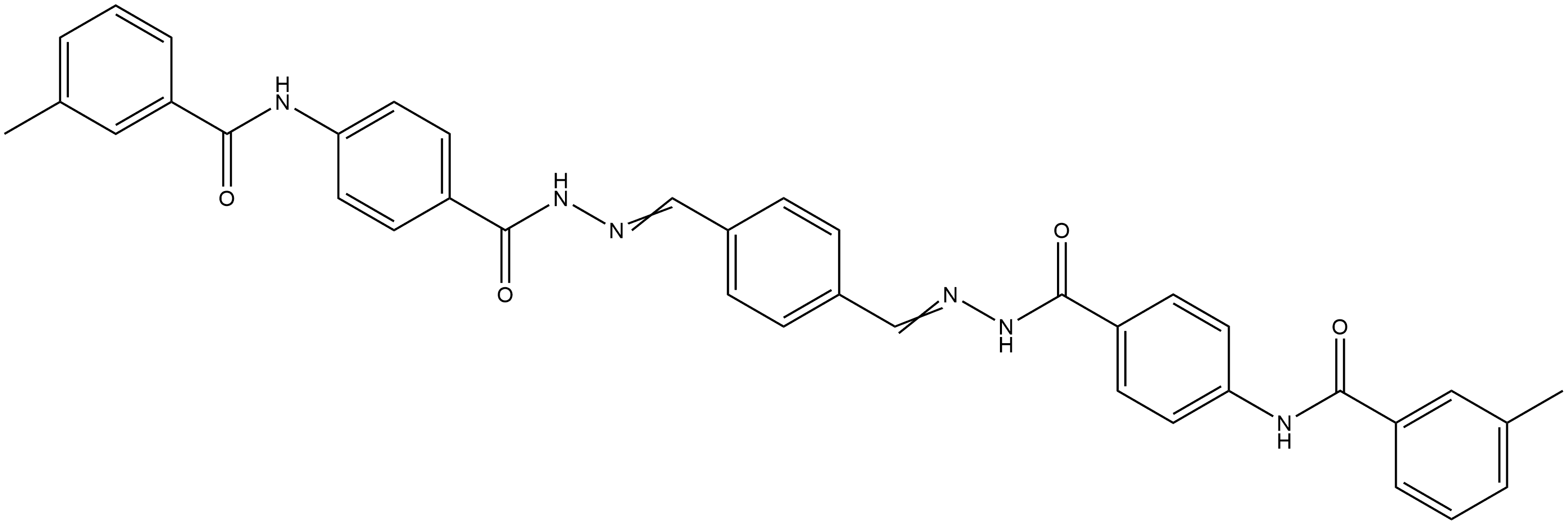 N,N'-[1,4-phenylenebis(methylylidene-1-hydrazinyl-2-ylidenecarbonyl-4,1-phenylene)]bis(3-methylbenzamide) Struktur