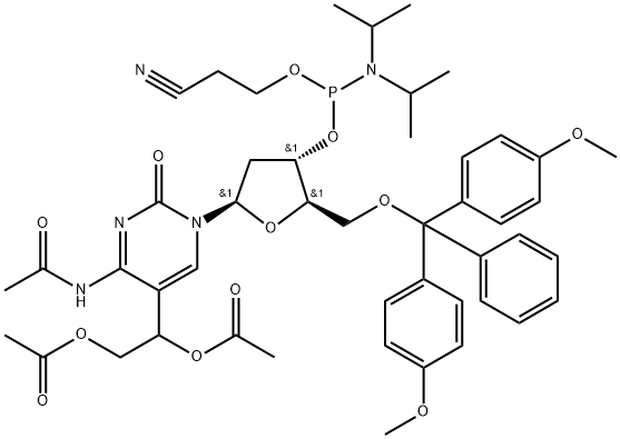 N-Acetyl-5-[1,2-bis(acetyloxy)ethyl]-5'-O-DMT-2'-deoxycytidine 3'-CE phosphoramidite Struktur