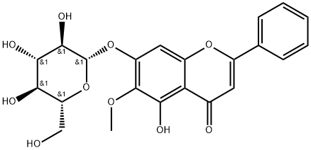 4H-1-Benzopyran-4-one, 7-(β-D-glucopyranosyloxy)-5-hydroxy-6-methoxy-2-phenyl- Struktur