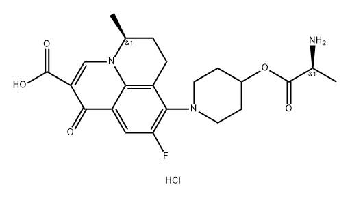 L-Alanine, 1-[(5S)-2-carboxy-9-fluoro-6,7-dihydro-5-methyl-1-oxo-1H,5H-benzo[ij]quinolizin-8-yl]-4-piperidinyl ester, hydrochloride (1:1) Struktur