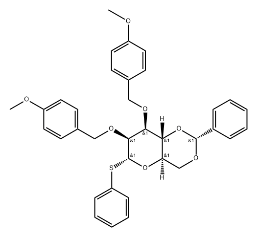 Phenyl 4,6-O-benzylidene-2,3-di-O-(4-methoxybenzyl)-a-D-thiomannopyranoside Struktur