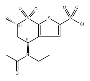 (4S,6S)-4H-Thieno[2,3-b]thiopyran-2-sulfonyl chloride, 4-(acetylethylamino)-5,6-dihydro-6-methyl-, 7,7-dioxide, Struktur