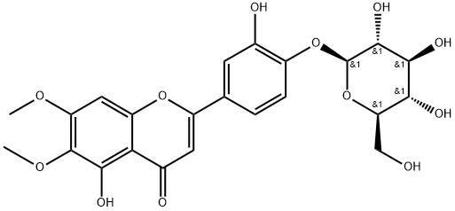 4H-1-Benzopyran-4-one, 2-[4-(β-D-glucopyranosyloxy)-3-hydroxyphenyl]-5-hydroxy-6,7-dimethoxy- Struktur