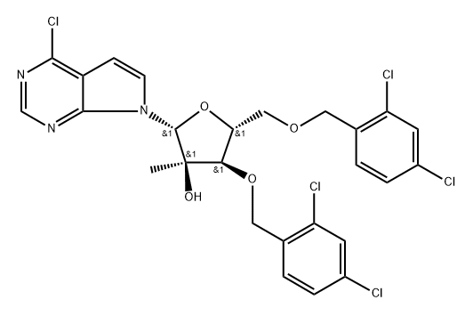 7-[3,5-Bis-O-[(2,4-dichlorophenyl)methyl]-2-C-methyl-beta-D-ribofuranosyl]-4-chloro-7H-pyrrolo[2,3-d]pyrimidine Struktur