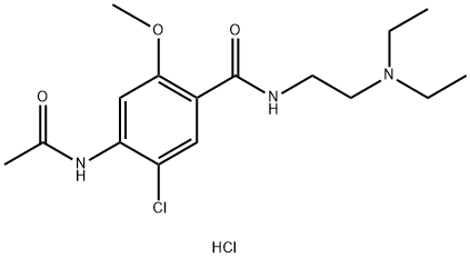 Benzamide, 4-(acetylamino)-5-chloro-N-[2-(diethylamino)ethyl]-2-methoxy-, hydrochloride (1:1) Struktur