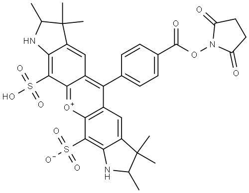 Pyrano[3,2-f:5,6-f']diindol-11-ium, 5-[4-[[(2,5-dioxo-1-pyrrolidinyl)oxy]carbonyl]phenyl]-1,2,3,7,8,9-hexahydro-2,3,3,7,7,8-hexamethyl-10,12-disulfo-, inner salt (9CI) Struktur