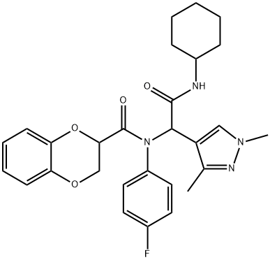 1H-Pyrazole-4-acetamide,N-cyclohexyl-alpha-[[(2,3-dihydro-1,4-benzodioxin-2-yl)carbonyl](4-fluorophenyl)amino]-1,3-dimethyl-(9CI) Struktur