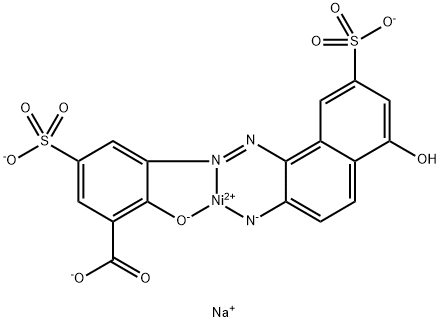 Trisodium (1-(3-carboxylato-2-oxido-5-sulfonatophenylazo)-5-hydroxy-7-sulfonatonaphthalen-2-amido)nickel(II) Struktur