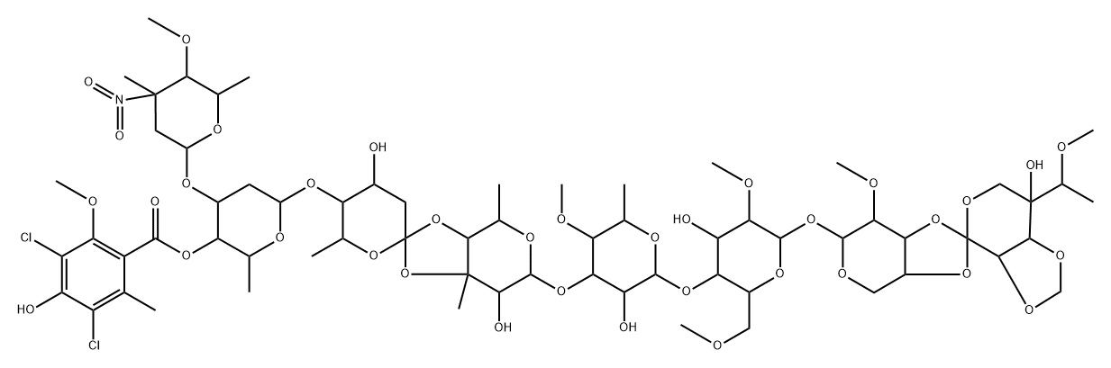 (59S)-57-Demethyl-45-de(2-methyl-1-oxopropyloxy)-59-deoxo-59-methoxy-45-methoxy-12-O-(3-C,4-O-dimethyl-3-nitro-2,3,6-trideoxy-α-L-arabino-hexopyranosyl)flambamycin Struktur