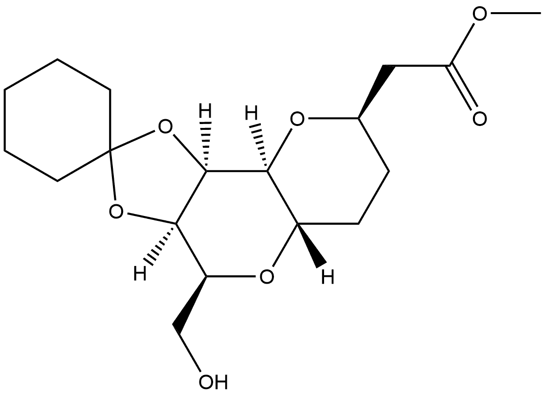 4'- (hydroxymethyl)octahydrospiro[cyclohe xane-1,2'-[1,3]dioxolo[4,5-d]pyrano[3,2- b]pyran]-8'-yl)acetate Struktur