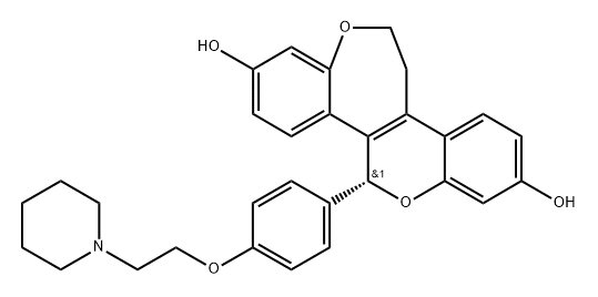 1H-[1]Benzopyrano[4,3-d][1]benzoxepin-4,11-diol, 7,8-dihydro-1-[4-[2-(1-piperidinyl)ethoxy]phenyl]-, (1R)- Struktur