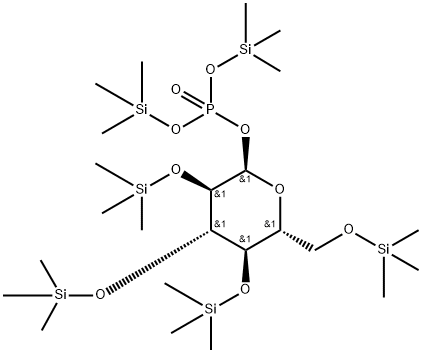 2-O,3-O,4-O,6-O-Tetrakis(trimethylsilyl)-α-D-glucopyranose [phosphoric acid bis(trimethylsilyl)] ester Struktur