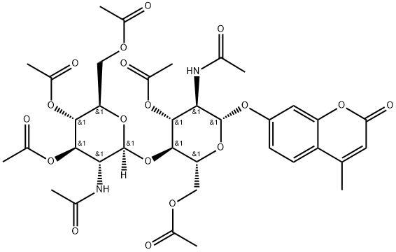 4-Methylumbelliferylb-D-chitobioseheptaacetate Struktur