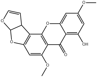 7H-Furo[3',2':4,5]furo[2,3-c]xanthen-7-one, 3a,12c-dihydro-8-hydroxy-6,10-dimethoxy-, (3aR,12cS)- (9CI) Struktur