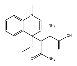 α-Amino-β-(aminocarbonyl)-1,4-dihydro-4-methoxy-1-methyl-4-quinolinepropionic acid Struktur